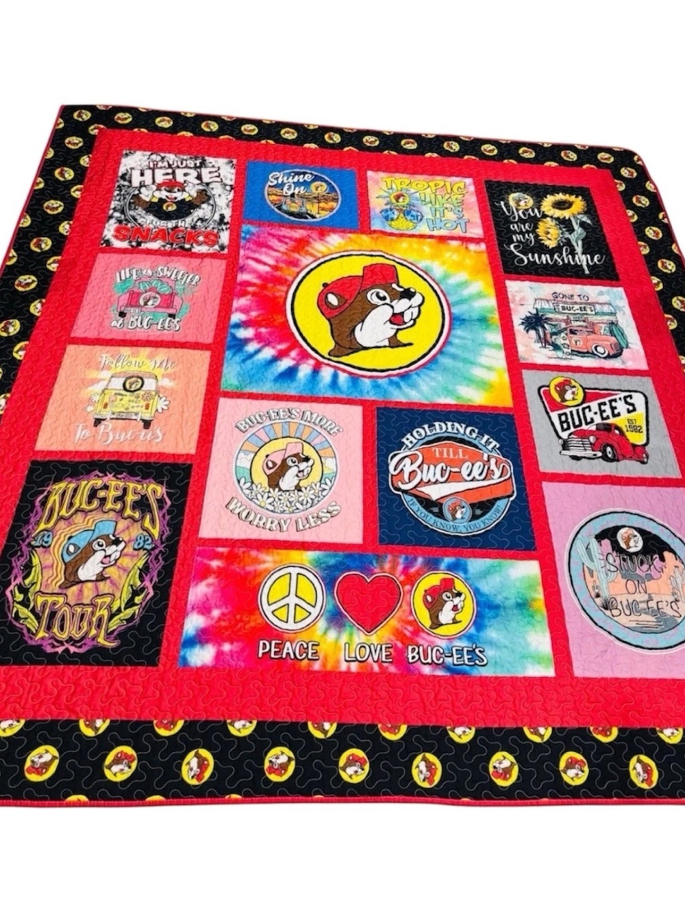 New Buc-ee’s  Patchwork T Shirt Design Quilt Size: Twin Bed 68inx86in Bucees Tee
